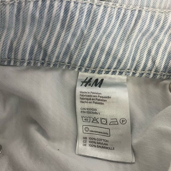 H & M LOGG Womens Size 6 Denim Jeans Blue White Stripe Distressed 100% Cotton - Picture 12 of 15